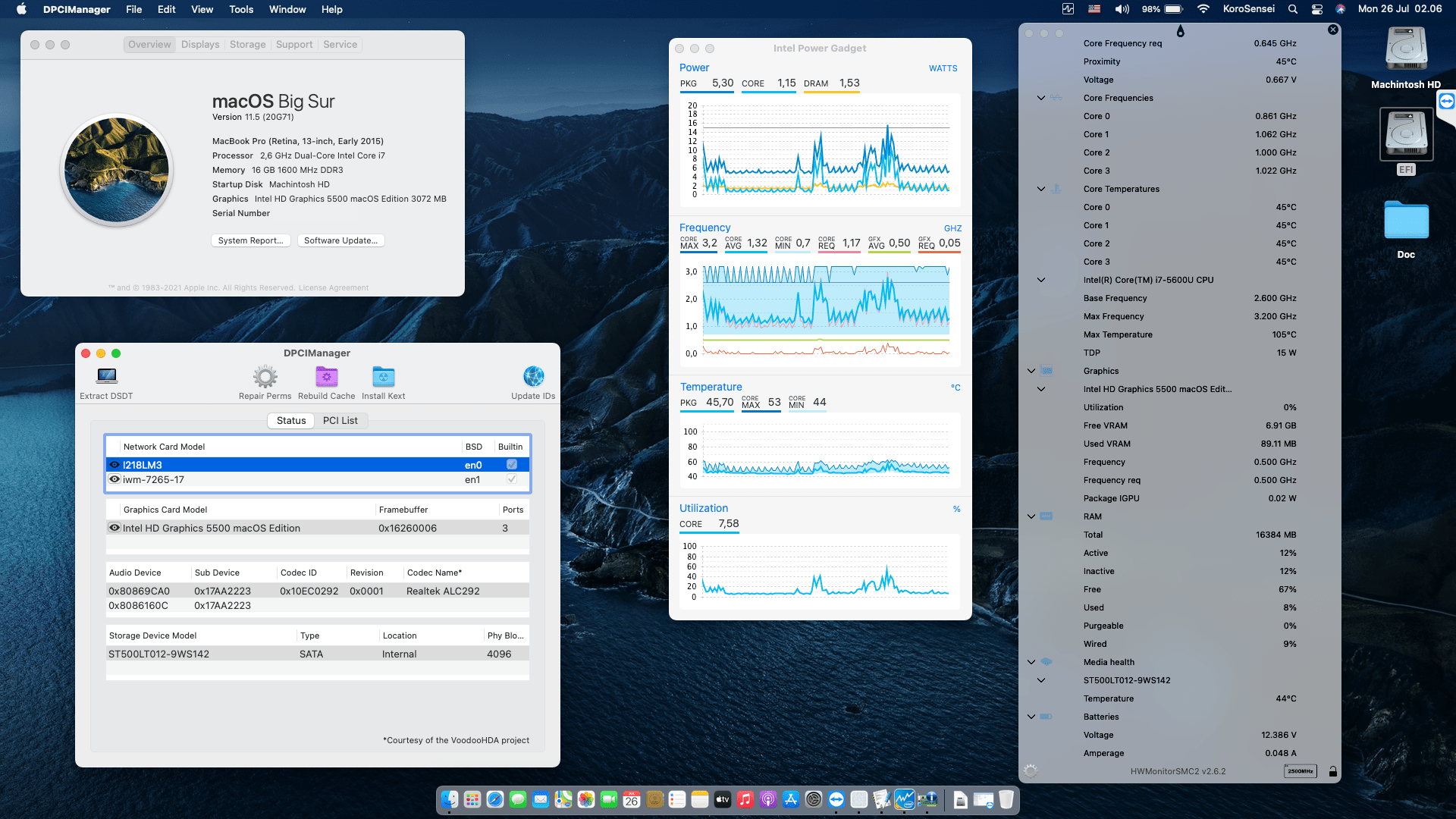 Success Hackintosh macOS Big Sur 11.5 Build 20G71 in Lenovo Thinkpad T550